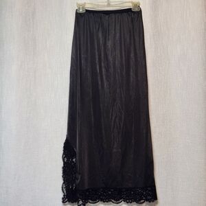 Velrose Long Black Slip Lace Trim Single Slit Small